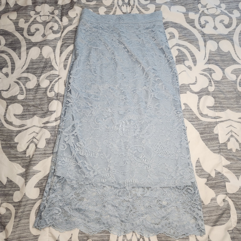 SHEIN Light Blue Lace Midi Skirt